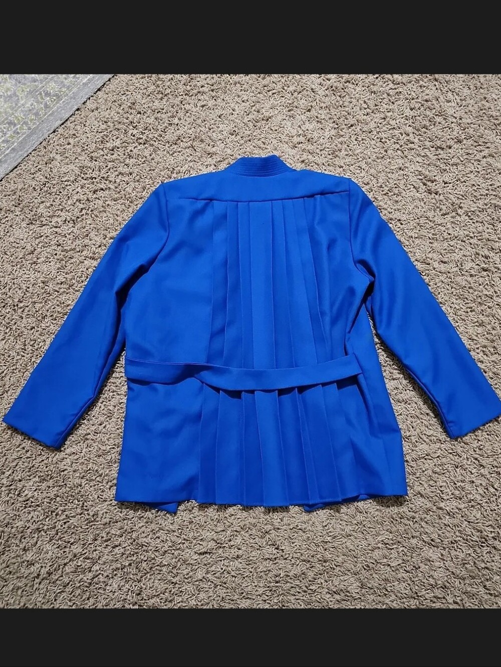 Vintage Blazer Royal Blue Pleated Back Detail 12/Large Open Jacket Suit Coat - Picture 2 of 8